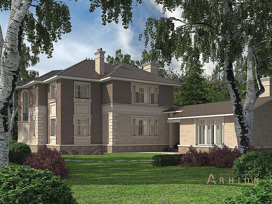 3. Проект двухэтажного дома в канадском стиле с многоскатной кровлей, av-275, площадью - 275 кв c гаражом, эркером